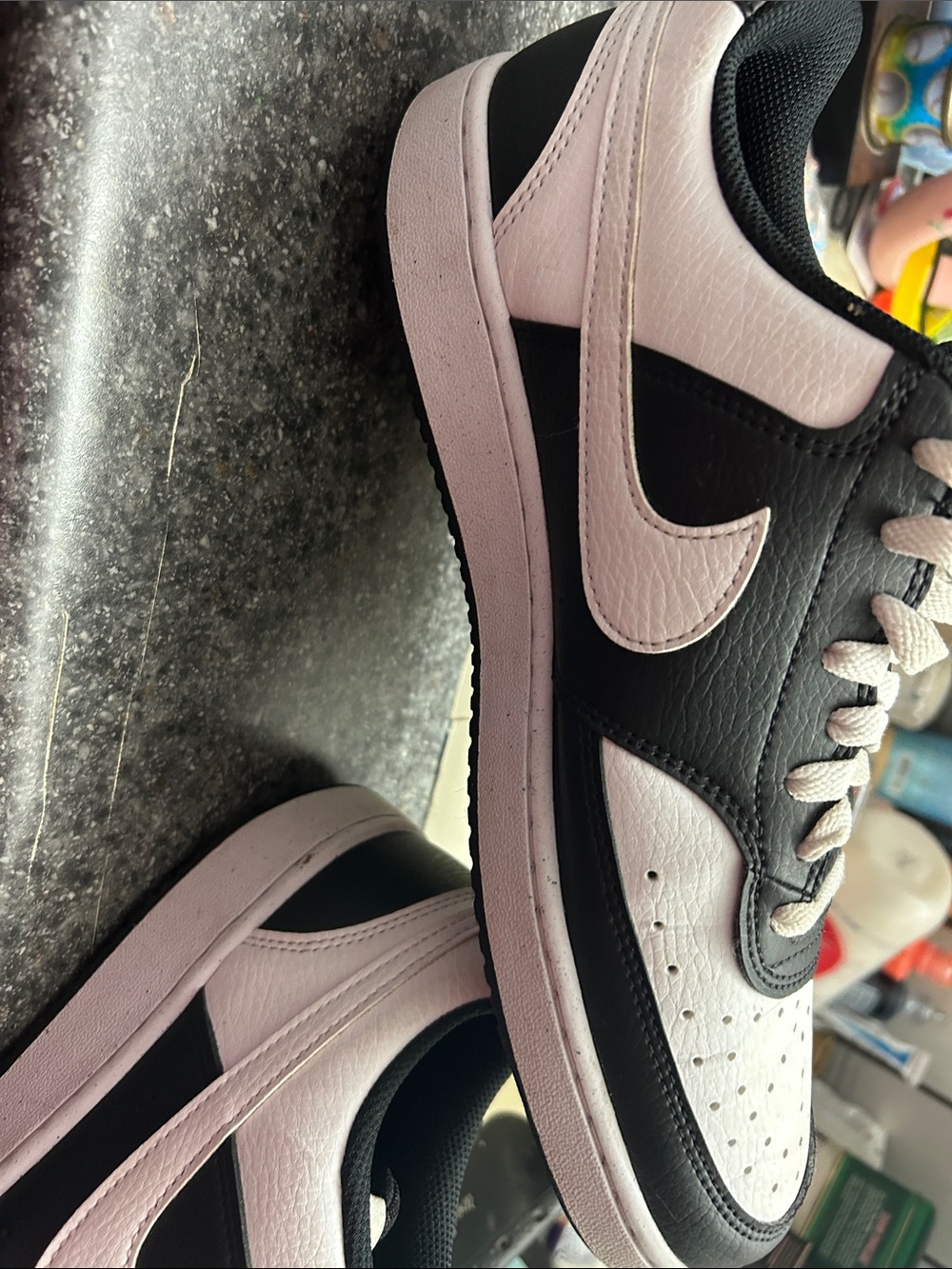 Nike Black and White Low-Top Sneakers with Tumbled Leather